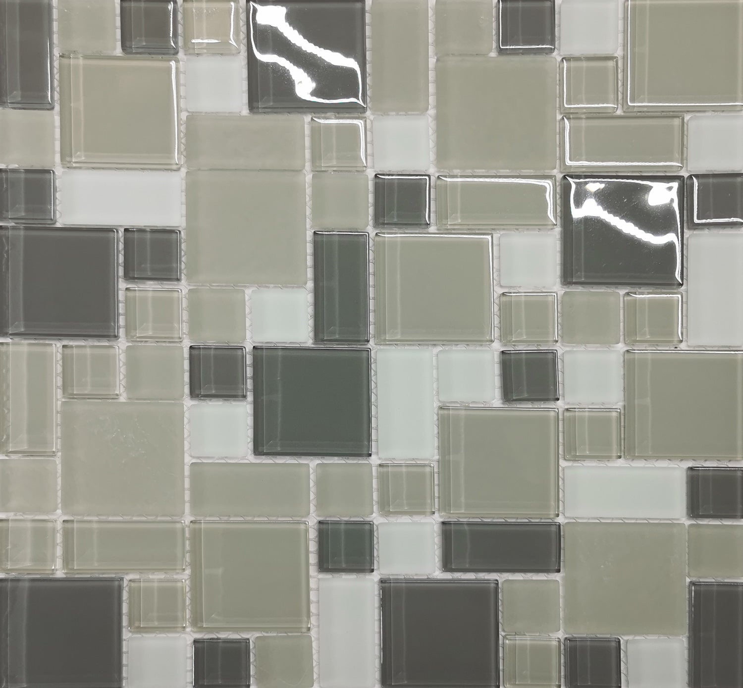 Mosaic pattern of square tiles in gray tones called Newport mosaic.