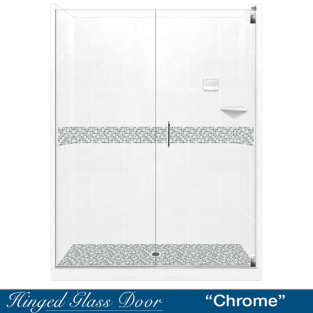 Del Mar Mosaic Natural Buff 60" Alcove Shower Kit  testing shower - American Bath Factory