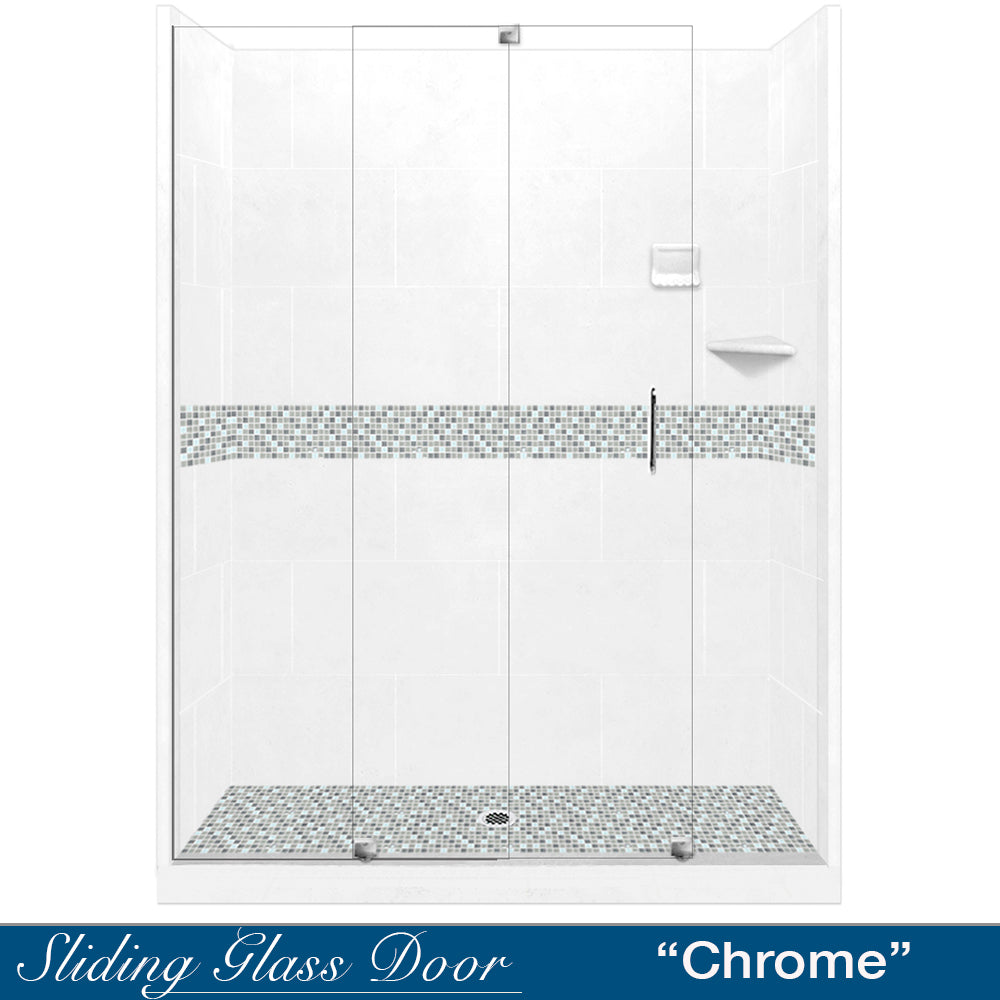 Del Mar Mosaic Natural Buff 60" Alcove Shower Kit  testing shower - American Bath Factory