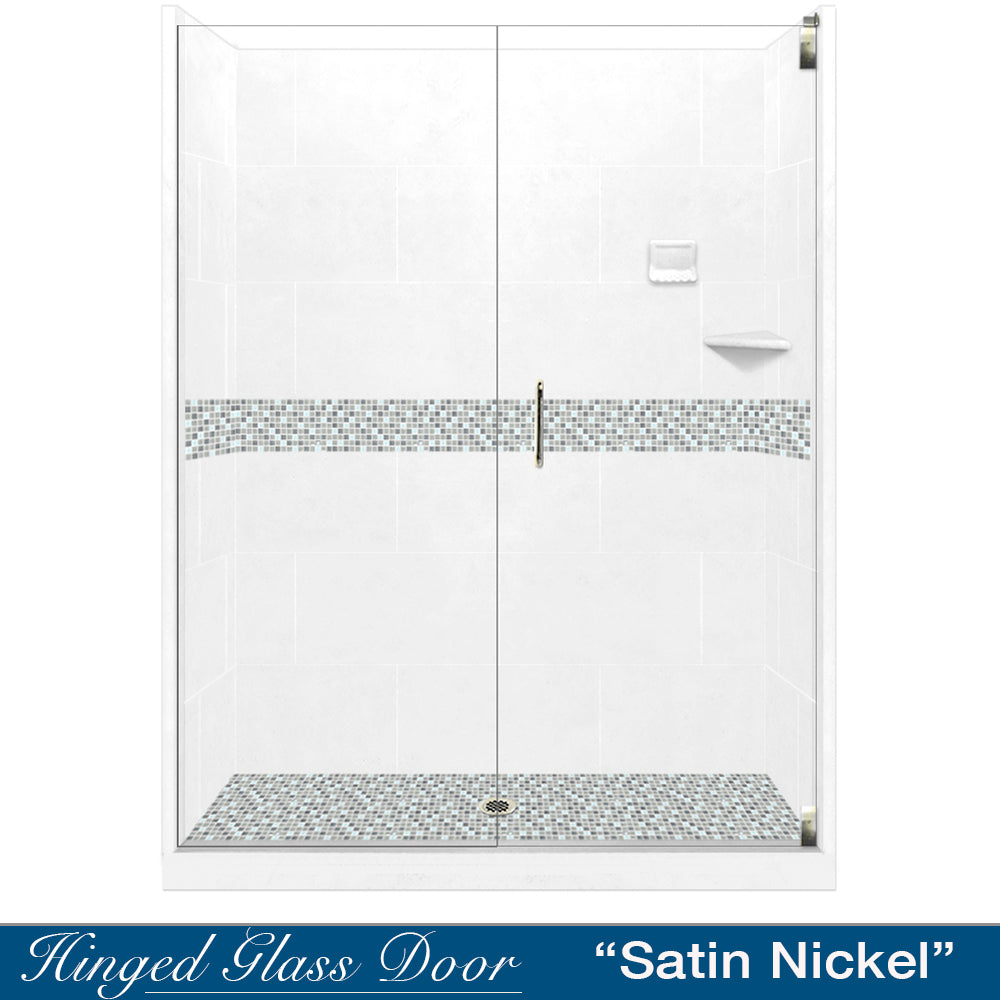 Del Mar Mosaic Natural Buff 60" Alcove Shower Kit  testing shower - American Bath Factory