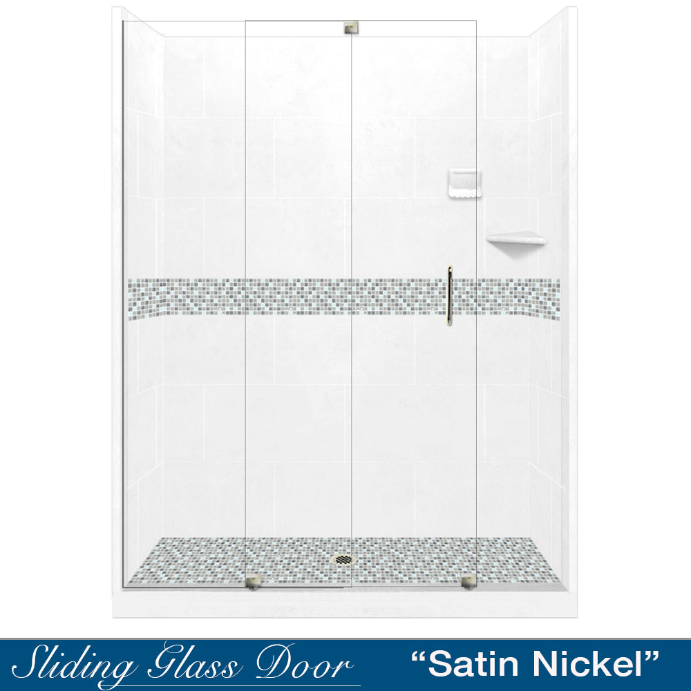 Del Mar Mosaic Natural Buff 60" Alcove Shower Kit  testing shower - American Bath Factory