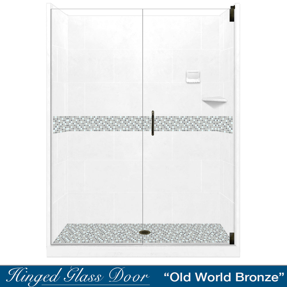 Del Mar Mosaic Natural Buff 60" Alcove Shower Kit  testing shower - American Bath Factory
