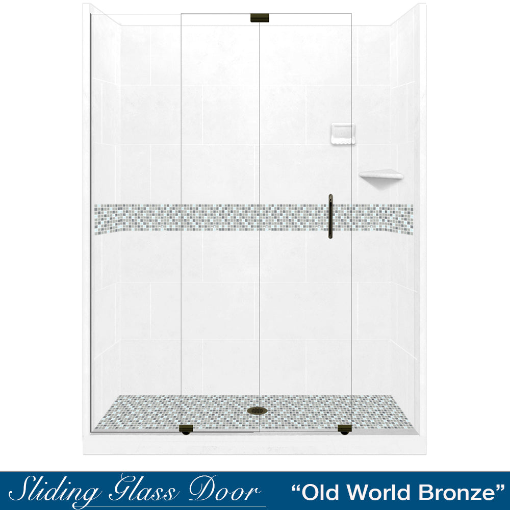 Del Mar Mosaic Natural Buff 60" Alcove Shower Kit  testing shower - American Bath Factory