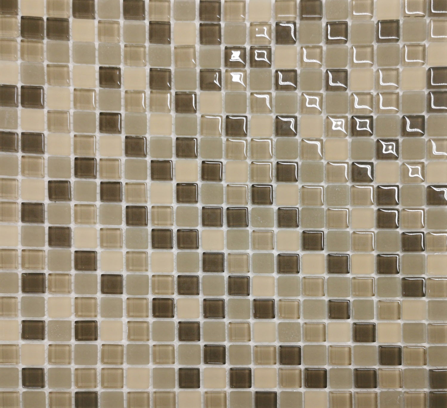 Mosaic tile pattern with brown and beige squares called Roma mosaic