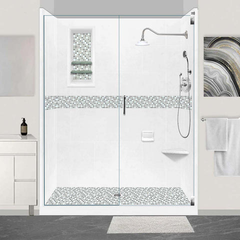 ABFSPECIAL-Del Mar Mosaic Natural Buff 60" Alcove Stone Shower Kit (FREE F92SP FAUCET)