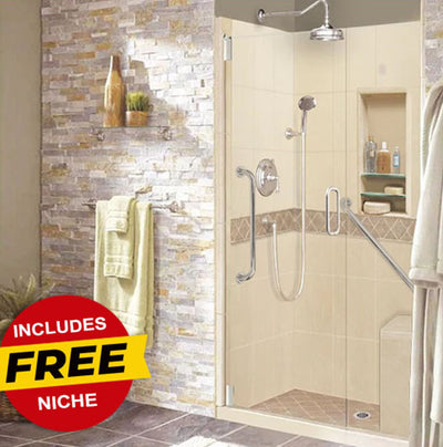 SPECIAL- Freedom 60" Alcove Desert Sand Sistine Stone & Diamond Stone Accent ("DIY Shower Remodel Kit") (FREE - Shampoo Niche)
