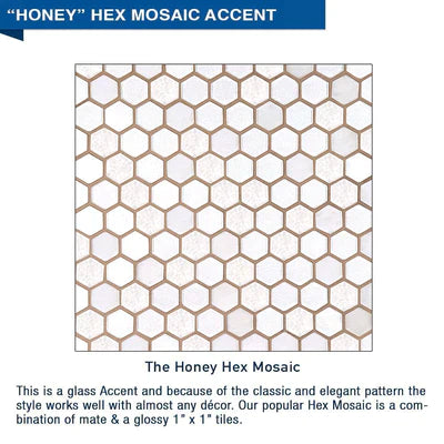 SPECIAL - 60" Alcove Desert Sand Sistine Stone & Honey Hex Mosaic Accent ("DIY Shower Remodel Kit") (FREE - Shampoo Niche)