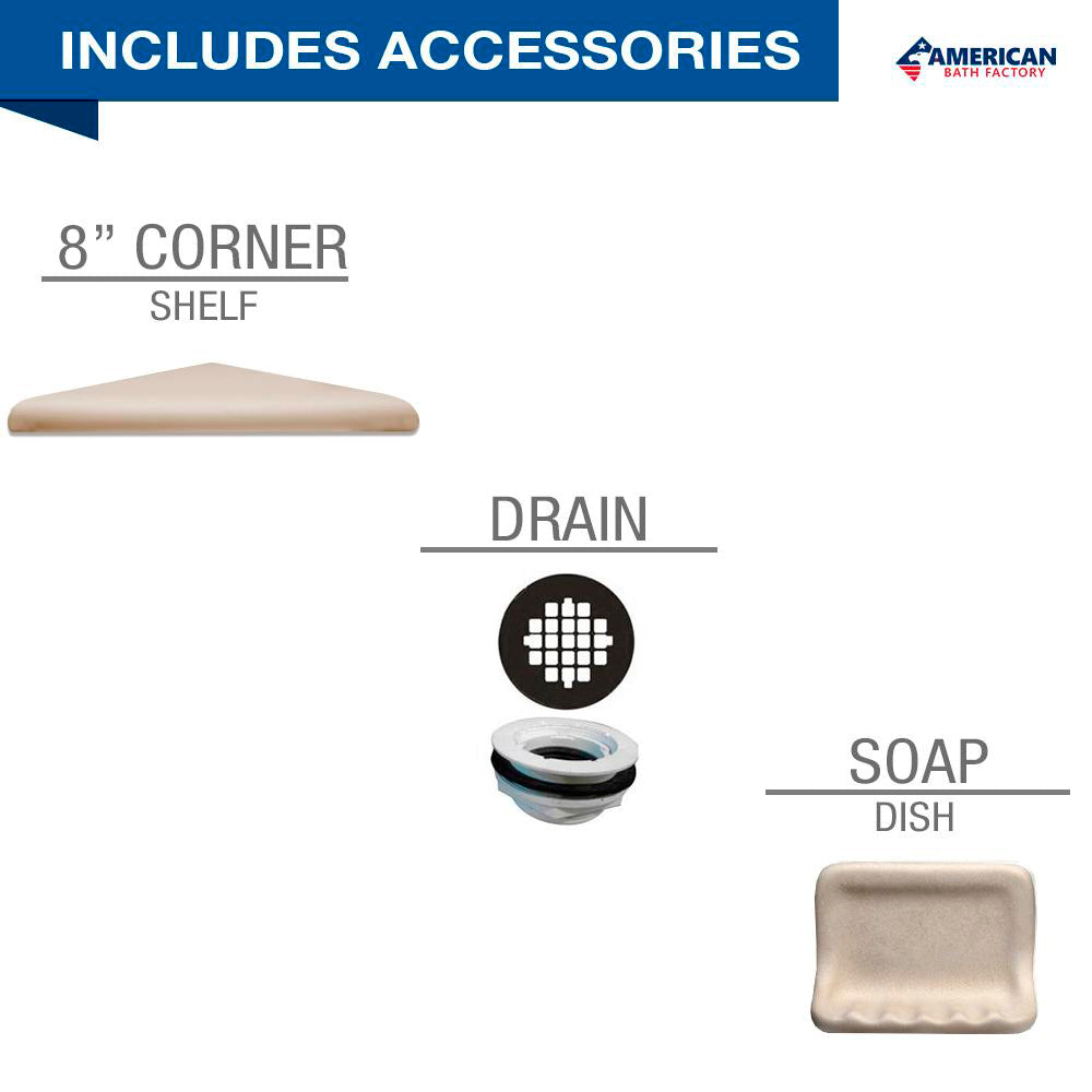60" Alcove Brown Sugar Sistine Stone & Honey Hex Mosaic Accent ("DIY Shower Remodel Kit")