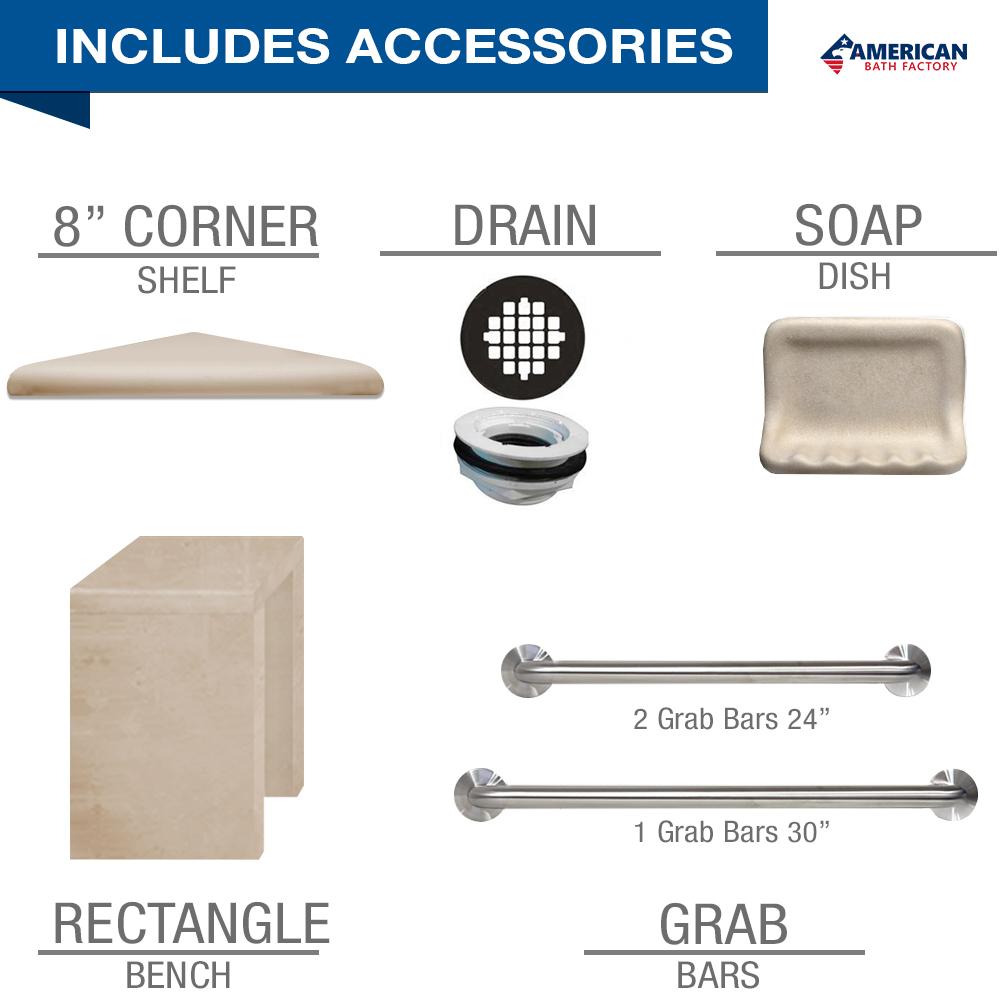 Freedom 60" Alcove Desert Sand Sistine Stone & Burnt Oak Wood Accent ("DIY Shower Remodel Kit")