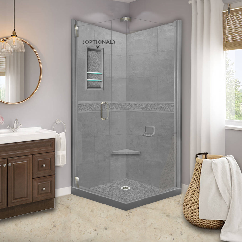 Corner Wet Cement Sistine Stone & Pebble Stone Accent Shower Remodel Kit