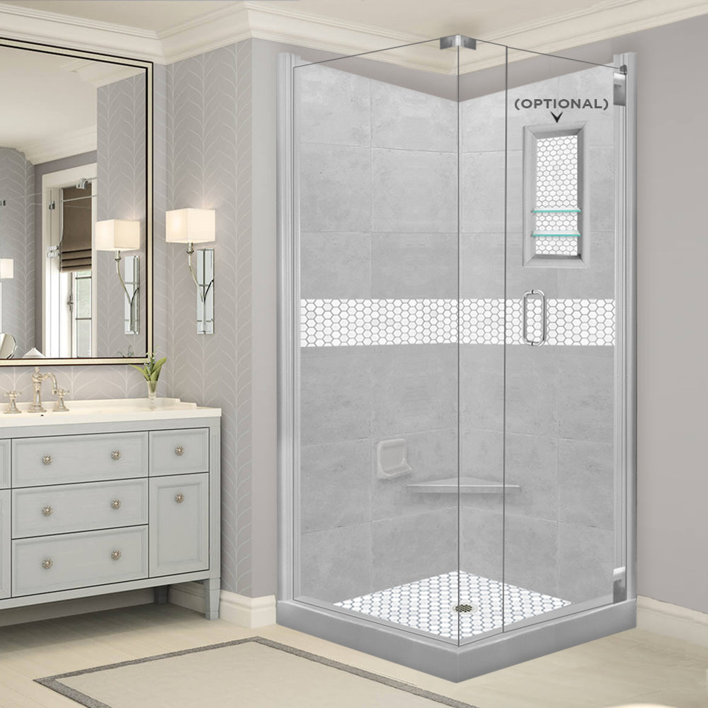 Corner Portland Cement Sistine Stone & Pearl Hex Mosaic Accent Shower Remodel Kit