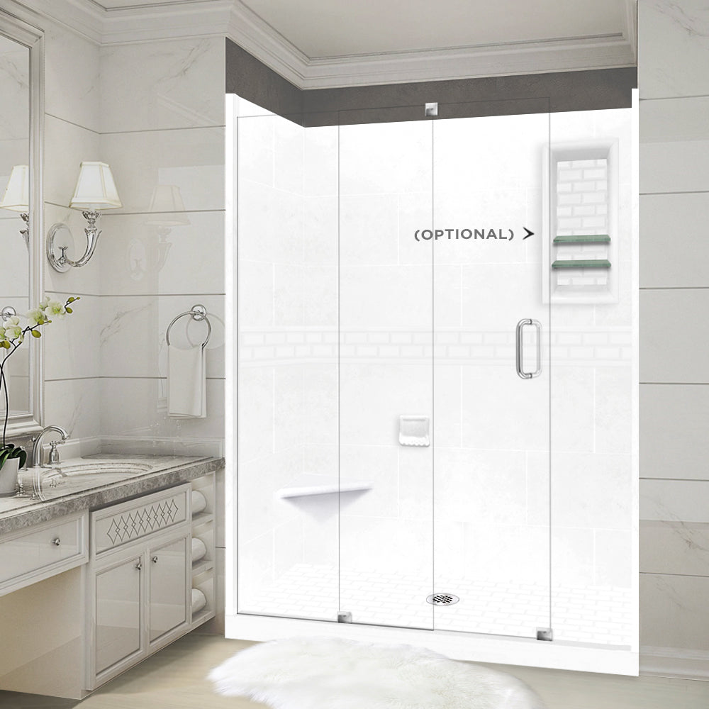 60" Alcove Natural Buff Sistine Stone & Subway Stone Accent ("DIY Shower Remodel Kit")