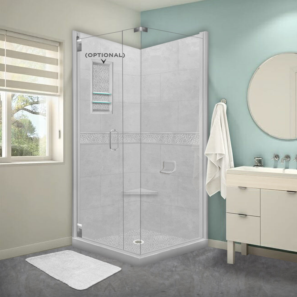 Corner Portland Cement Sistine Stone & Pebble Stone Accent Shower Remodel Kit