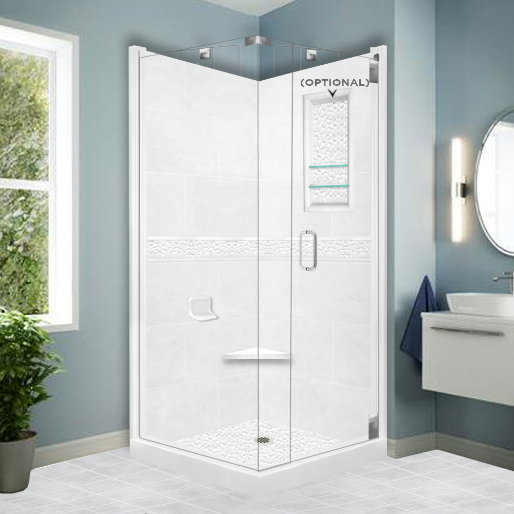 Corner Natural Buff Sistine Stone & Pebble Stone Accent Shower Remodel Kit