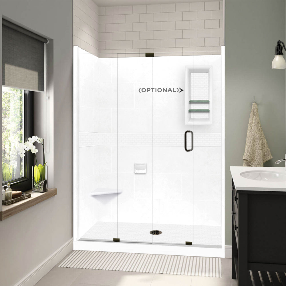 60" Alcove Natural Buff Sistine Stone & Classic Stone Accent ("DIY Shower Remodel Kit")