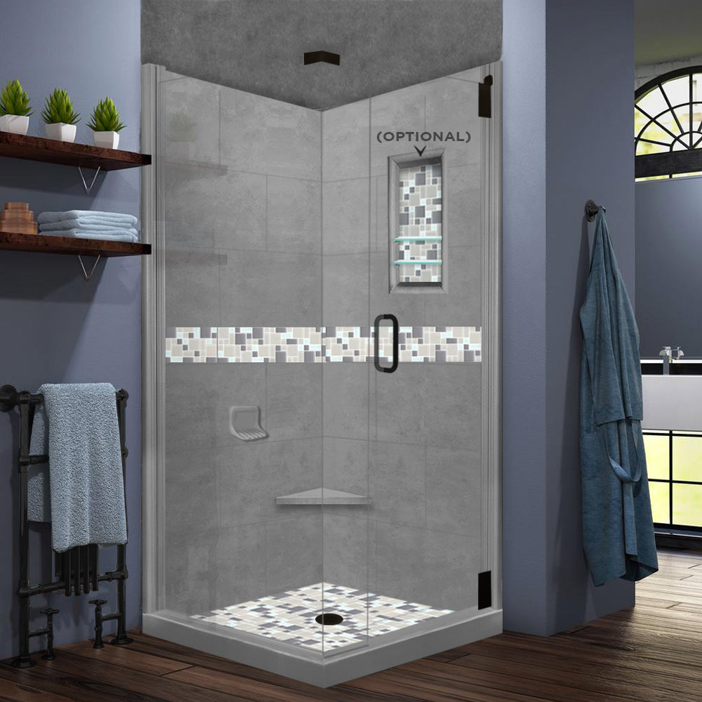 Corner Wet Cement Sistine Stone & Newport Mosaic Accent Shower Remodel Kit