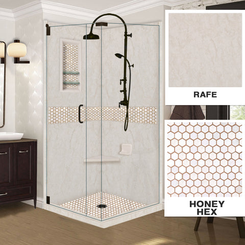 Rafe Marble Honey Hex Mosaic Corner Shower Enclosure Kit