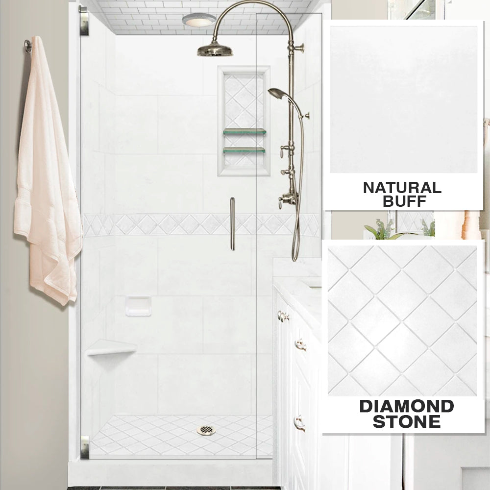 Alcove Natural Buff Sistine Stone & Diamond Stone Accent ("DIY Shower Remodel Kit")
