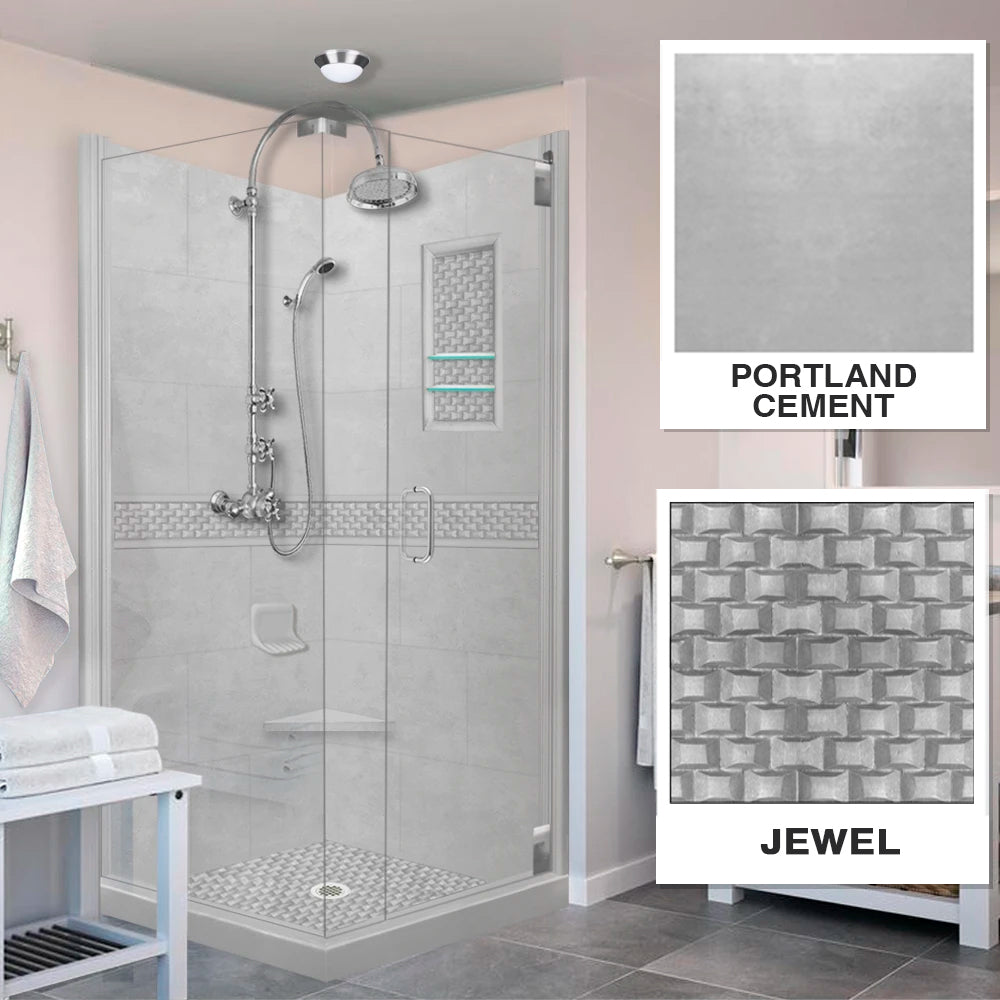 Jewel Portland Cement Corner Shower Kit