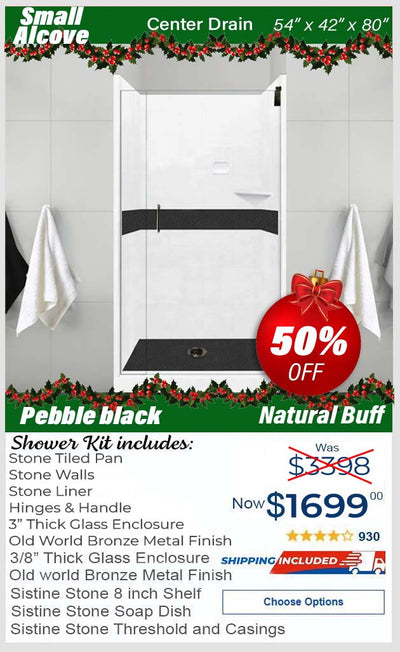 Christmas-54" X 42" Natural Buff Black Pebble Shower Kit W/Glass Door