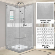 Corner Portland Cement Sistine Stone & Pearl Hex Mosaic Accent Shower Remodel Kit