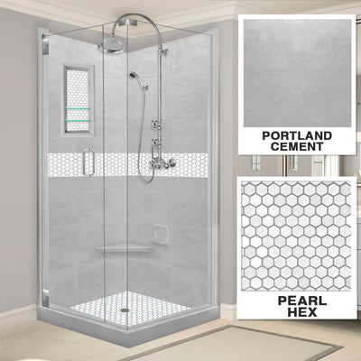 Pearl Hex Mosaic Portland Cement Corner Shower Kit
