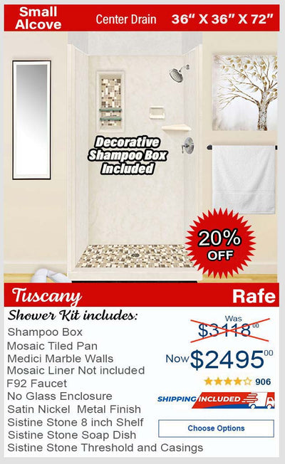 Clearance-36" X 36" Rafe Marble Tuscany Mosaic Shower Kit