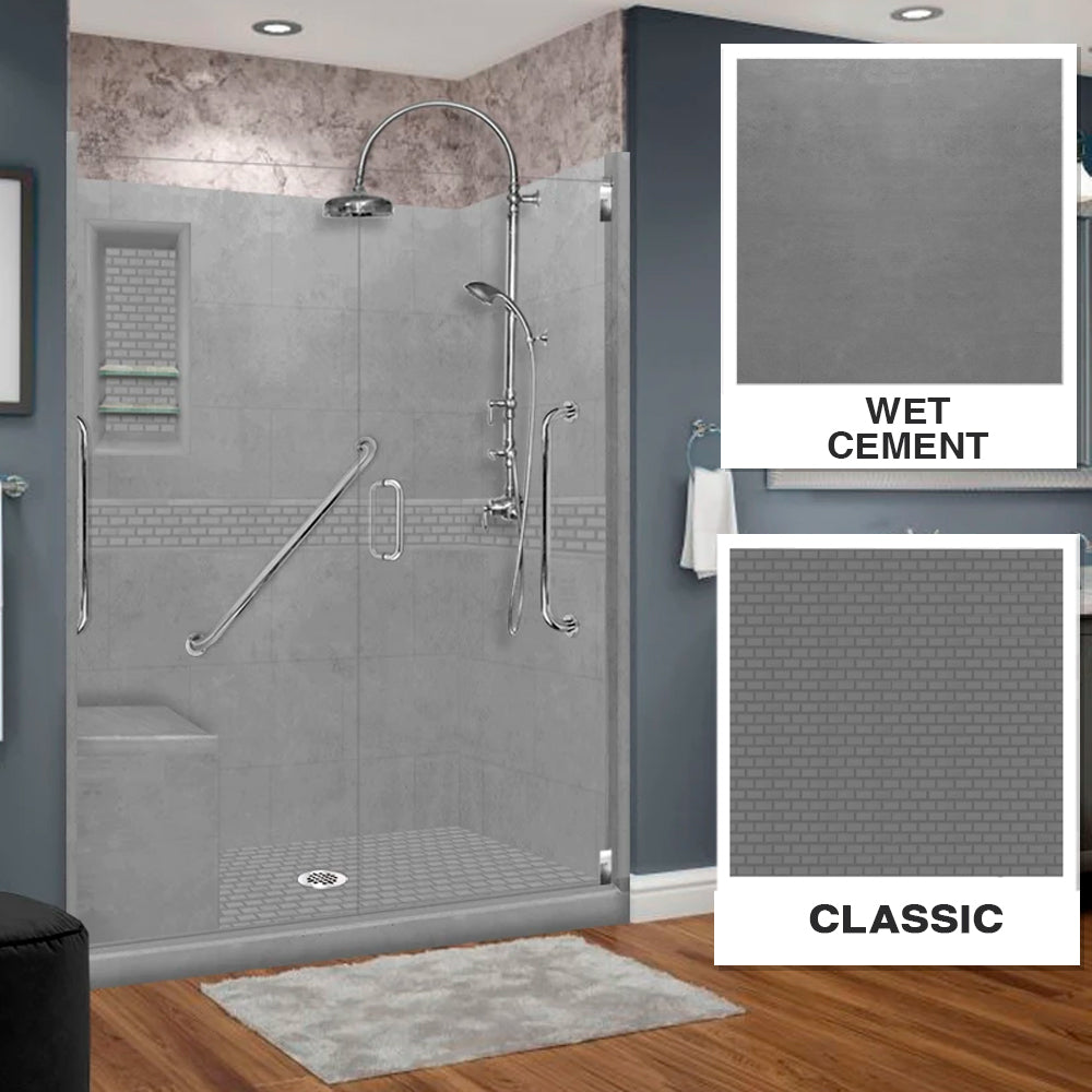 Freedom 60" Alcove Wet Cement Sistine Stone & Classic Stone Accent ("DIY Shower Remodel Kit")