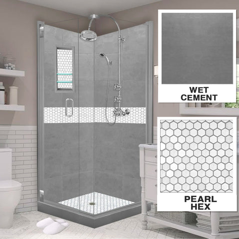 Pearl Hex Mosaic Wet Cement Corner Shower Enclosure Kit
