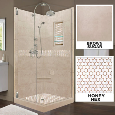 Honey Hex Mosaic Brown Sugar Corner Shower Kit