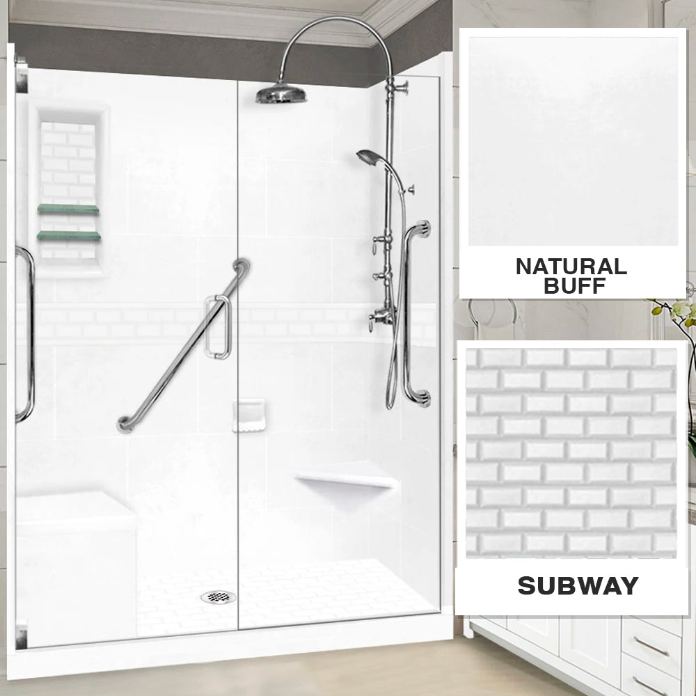 Freedom Subway Natural Buff 60" Alcove Shower Enclosure Kit