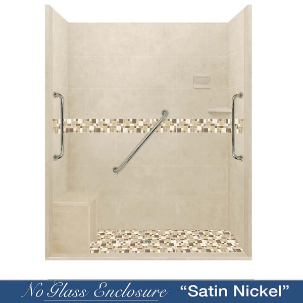 Freedom Zero Tuscany Desert Sand 60" Alcove Stone Shower Enclosure Kit