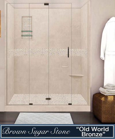 Stone Threshold, Casings and Sliding Shower Door, Easy Remodel Kit