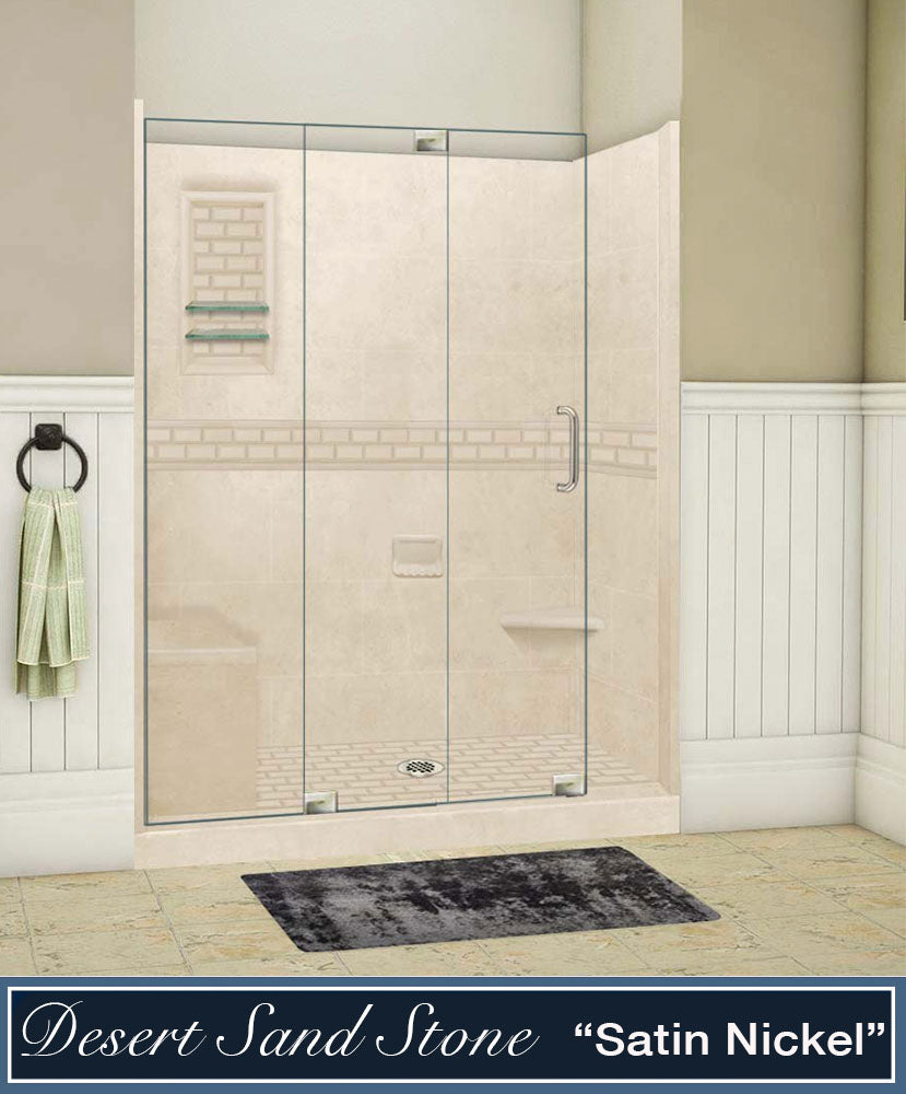 Stone Threshold, Casings and Sliding Shower Door, Easy Remodel Kit