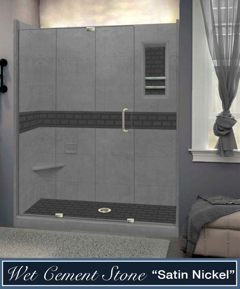Stone Threshold, Casings and Sliding Shower Door, Easy Remodel Kit