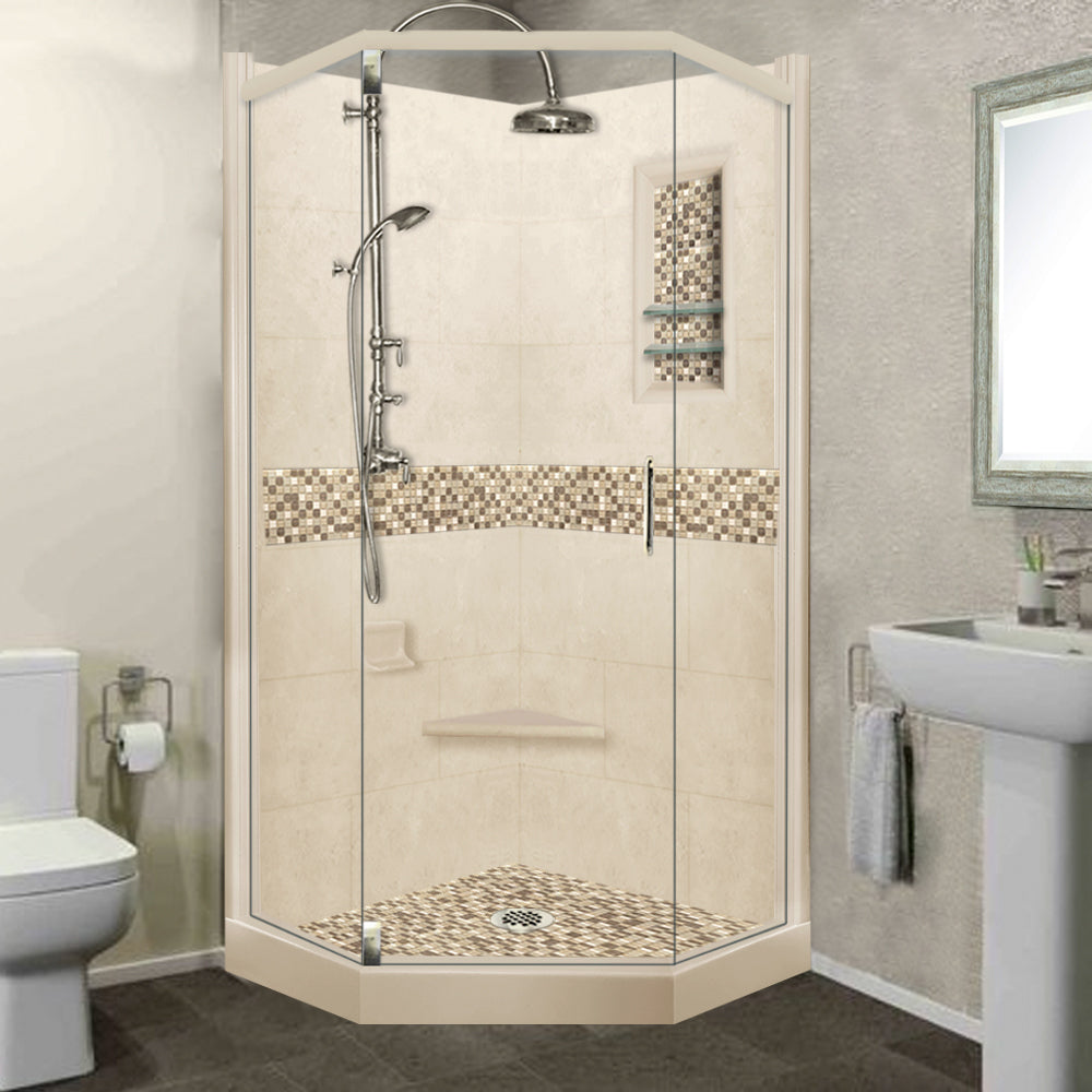 Neo-Angle Desert Sand Sistine Stone & Roma Mosaic Accent Shower Remodel Kit
