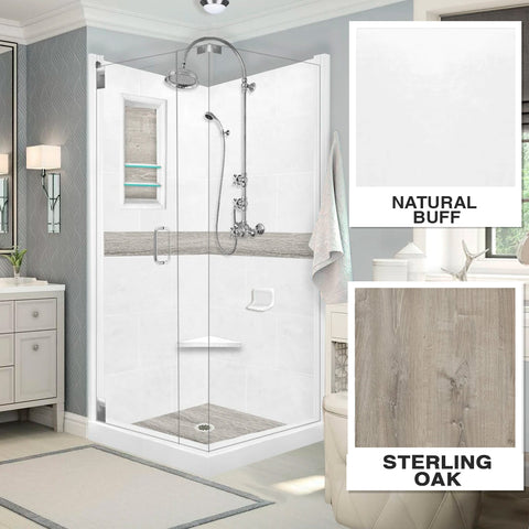 Sterling Oak Natural Buff Corner Shower Kit