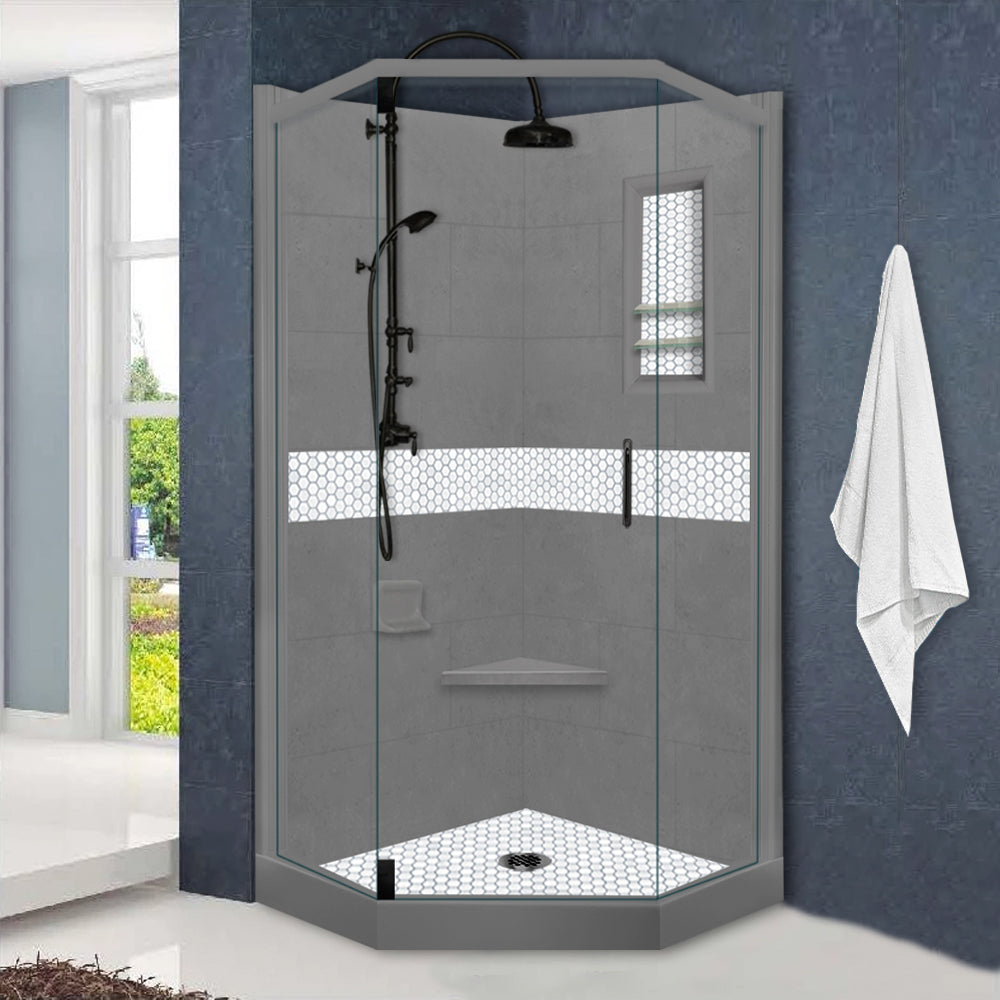 Neo-Angle Wet Cement Sistine Stone & Pearl Hex Mosaic Accent ("DIY Shower Remodel Kit")