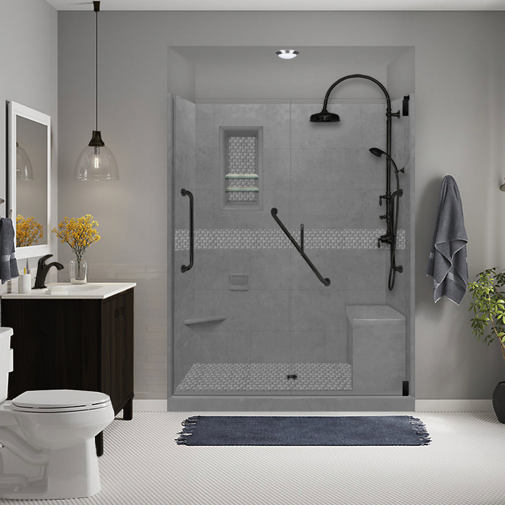 Freedom 60" Alcove Wet Cement Sistine Stone & Jewel Stone Accent ("DIY Shower Remodel Kit")