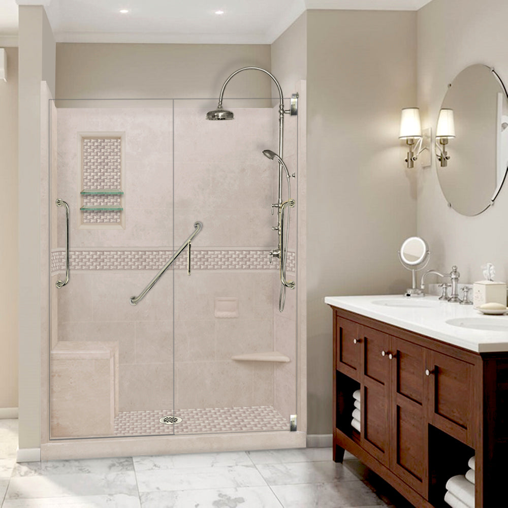 Freedom 60" Alcove Brown Sugar Sistine Stone & Jewel Stone Accent ("DIY Shower Remodel Kit")