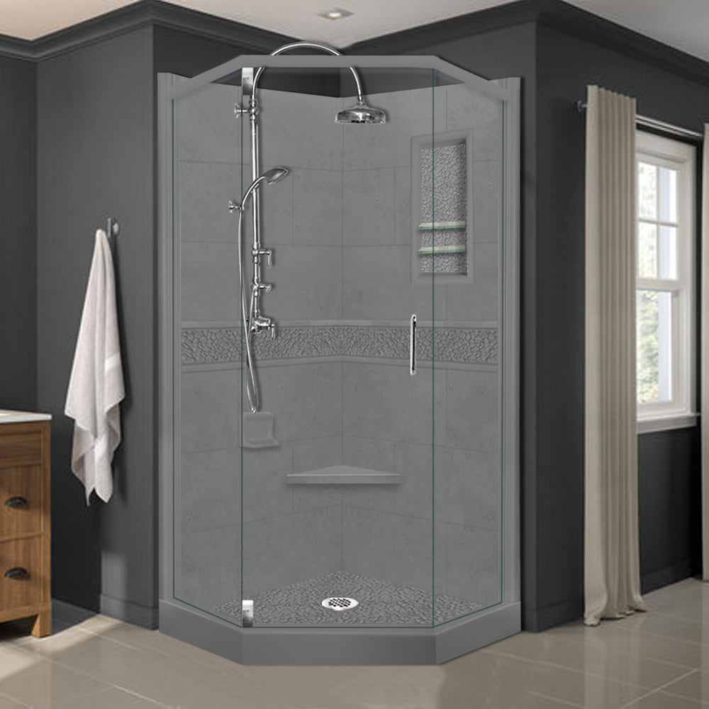 Neo-Angle Wet Cement Sistine Stone & Pebble Stone Accent ("DIY Shower Remodel Kit")
