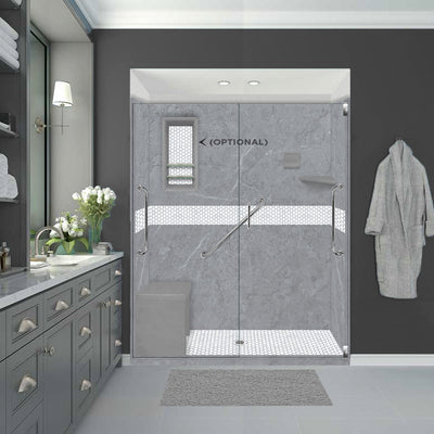 Freedom Grio Marble Pearl Hex Mosaic Alcove Shower Kit