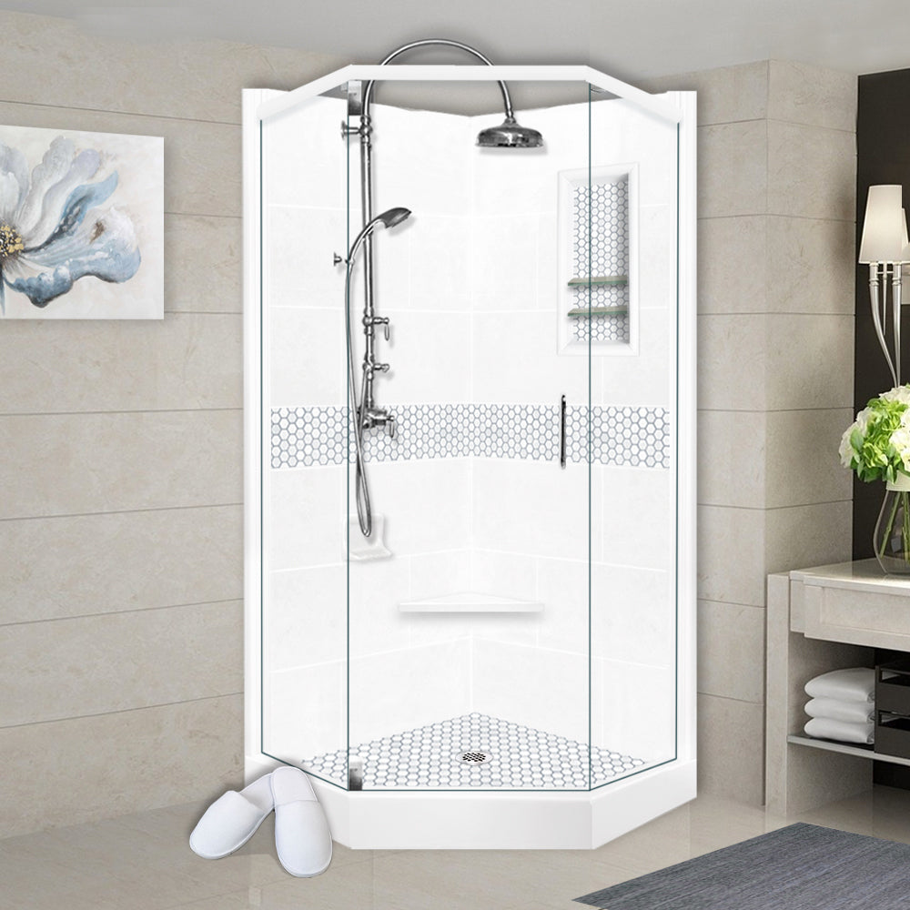 Neo-Angle Natural Buff Sistine Stone & Pearl Hex Mosaic Accent ("DIY Shower Remodel Kit")