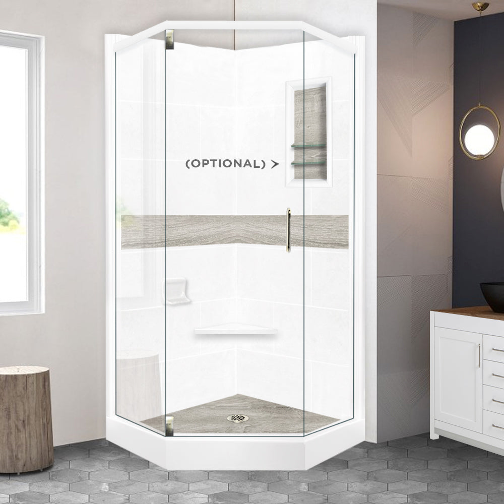 Neo-Angle Natural Buff Sistine Stone & Sterling Oak Wood Accent ("DIY Shower Remodel Kit")