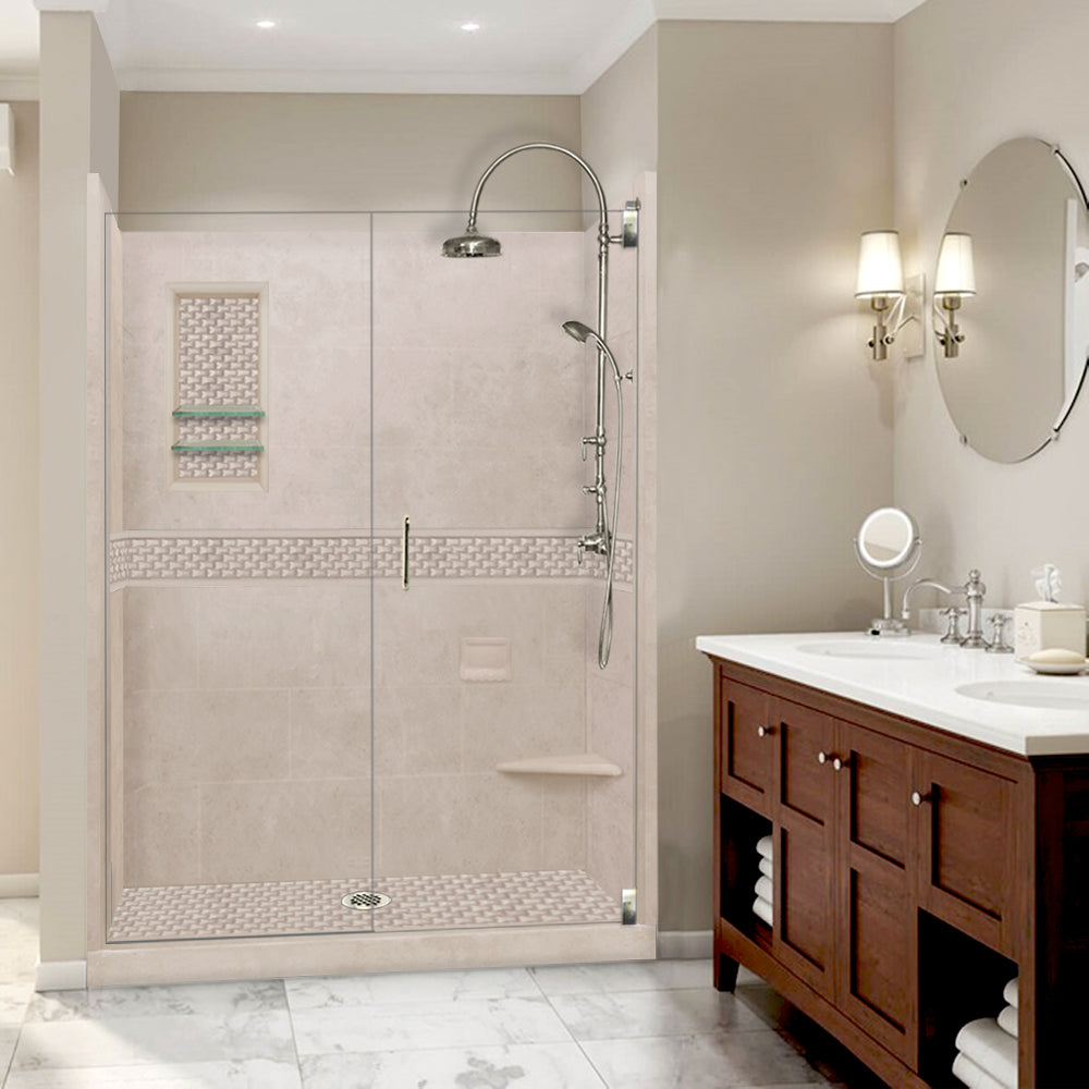 60" Alcove Brown Sugar Sistine Stone & Jewel Stone Accent ("DIY Shower Remodel Kit")