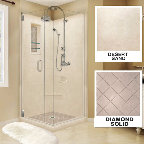 Diamond Solid Desert Sand Corner Shower Enclosure Kit
