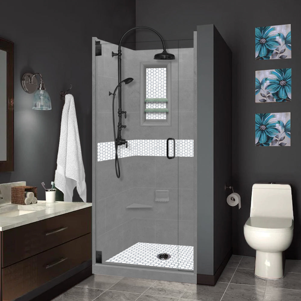 Alcove Wet Cement Sistine Stone & Pearl Hex Mosaic Accent ("DIY Shower Remodel Kit")