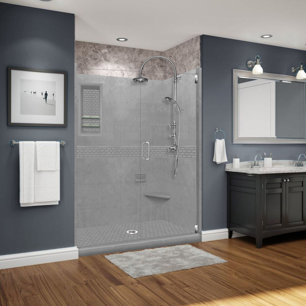60" Alcove Wet Cement Sistine Stone & Classic Stone Accent ("DIY Shower Remodel Kit")