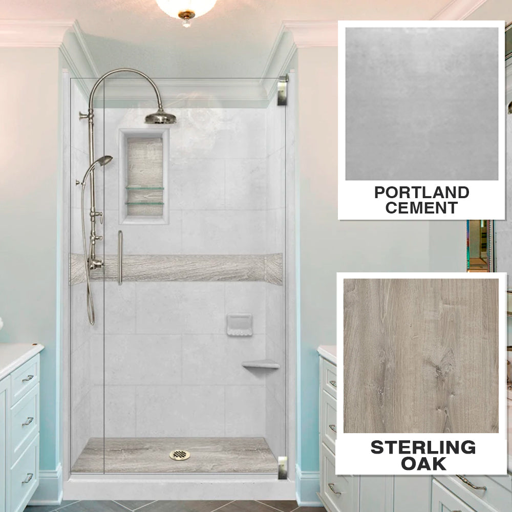 Portland Cement Sterling Oak Small Alcove Shower Enclosure Kit