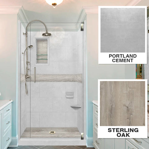 Portland Cement Sterling Oak Small Alcove Shower Kit